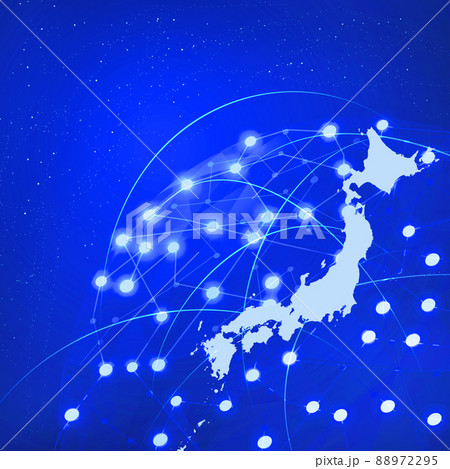 球体のネットワーク網と日本地図 88972295