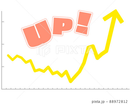 右肩上がりの折れ線グラフとUPの文字 右肩上がりの折れ線グラフとUPの文字 88972812