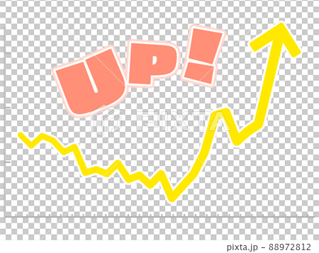 右肩上がりの折れ線グラフとUPの文字 右肩上がりの折れ線グラフとUPの文字 88972812