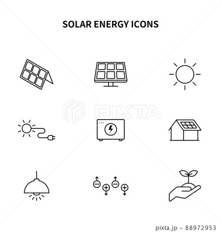 シンプルアイコンセット 太陽光発電 ソーラーパネルのイラスト素材