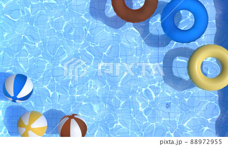 プールと浮き輪とビーチボールメージ3dcgイラスト 88972955