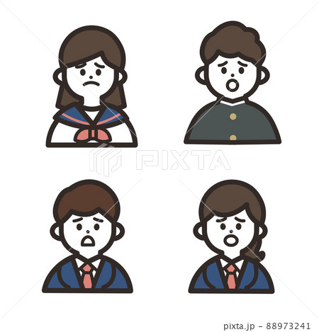 悲しい中高生上半身アイコンセットのイラスト素材