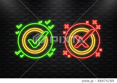 Neon Icon. check marks ui button with dos and donts. flat simple style trend modern red and green checkmark Neon Icon. check marks ui button with dos and donts. flat simple style trend modern red and green checkmark 88974289