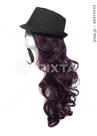 Classic Fedora Hat on Mannequin Head With Black and Red Wig Classic Fedora Hat on Mannequin Head With Black and Red Wig 88974445