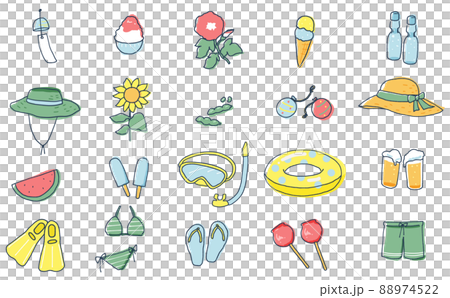 季節　シンプル　夏のイラストセット 88974522