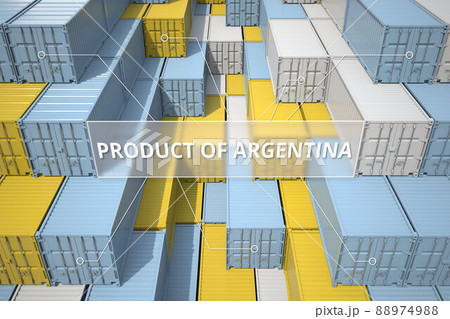 Cargo containers with products of Argentina. Logistics related 3D rendering Cargo containers with products of Argentina. Logistics related 3D rendering 88974988
