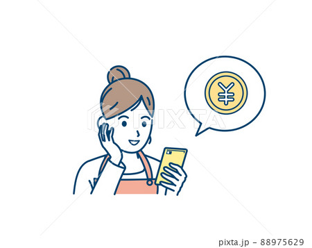 スマートフォンを使う主婦　女性　スマホ　お金　支払い　稼ぐ　副業　送金　ネットバンキング 88975629