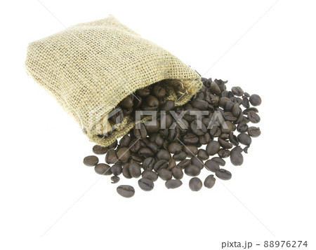 coffee beans in a sack bag isolated on white background coffee beans in a sack bag isolated on white background 88976274