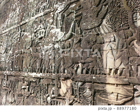 カンボジア アンコールトム遺跡 バイヨン寺院 回廊壁画 カンボジア アンコールトム遺跡 バイヨン寺院 回廊壁画 88977180
