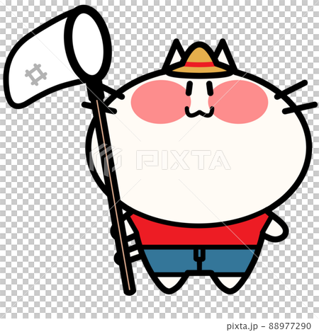 Illustration material of Nyanko with an insect net 88977290