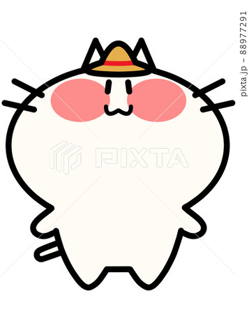 麦わら帽子にゃんこのイラスト素材 88977291