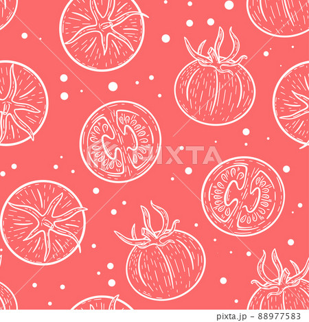 White tomatoes on pink background seamless pattern 88977583