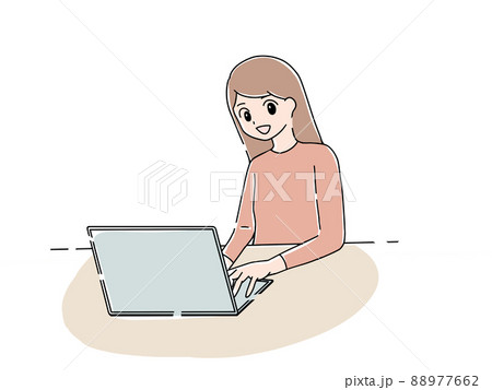 笑顔でパソコンを操作する女性 笑顔でパソコンを操作する女性 88977662