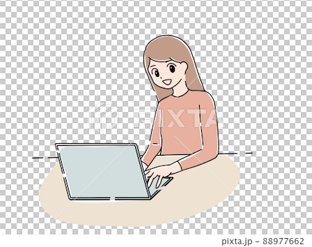 笑顔でパソコンを操作する女性 笑顔でパソコンを操作する女性 88977662