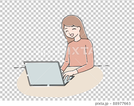 笑顔でパソコンを操作する女性 笑顔でパソコンを操作する女性 88977663