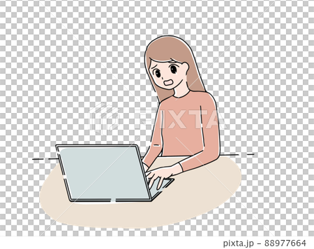 涙目でパソコンを操作する女性 涙目でパソコンを操作する女性 88977664