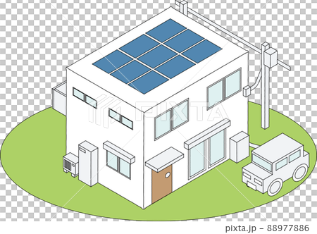 アイソメトリックな太陽光パネルのある家 アイソメトリックな太陽光パネルのある家 88977886