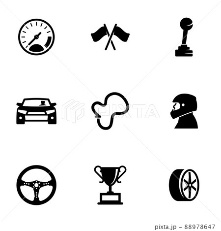 Set of simple icons on a theme Race, vector, design, collection, flat, sign, symbol,element, object, illustration, isolated. White background 88978647
