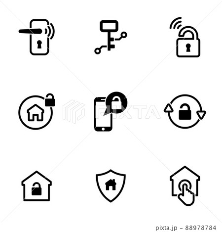 Set of simple icons on a theme Smart door lock, vector, design, collection, flat, sign, symbol,element, object, illustration, isolated. White background 88978784