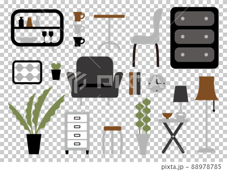 一人暮らしのモノトーンインテリア家具のイラスト 一人暮らしのモノトーンインテリア家具のイラスト 88978785