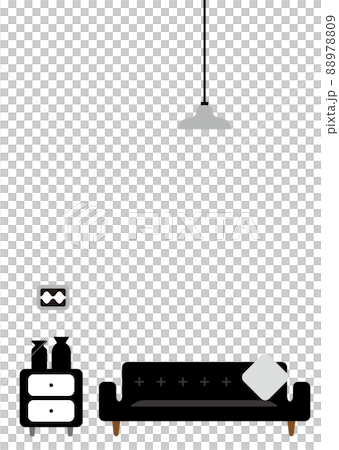 Living room with black sofa 88978809