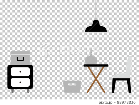 Monotone illustration of chair, table and chest of drawers 88978836