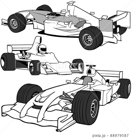Set of Three Drawings of F1 Racing Carのイラスト素材 [88979587 