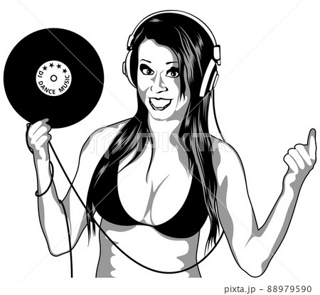 Drawing of a Young Woman with Headphones Drawing of a Young Woman with Headphones 88979590