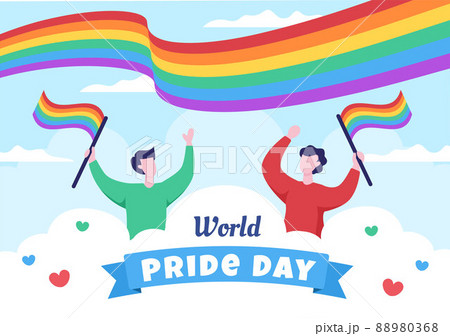 Happy Pride Month Day with LGBT Rainbow and Transgender Flag to Parade Against Violence, Discrimination, Equality or Homosexuality in Cartoon Illustration Happy Pride Month Day with LGBT Rainbow and Transgender Flag to Parade Against Violence, Discrimination, Equality or Homosexuality in Cartoon Illustration 88980368