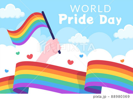 Happy Pride Month Day with LGBT Rainbow and Transgender Flag to Parade Against Violence, Discrimination, Equality or Homosexuality in Cartoon Illustration Happy Pride Month Day with LGBT Rainbow and Transgender Flag to Parade Against Violence, Discrimination, Equality or Homosexuality in Cartoon Illustration 88980369