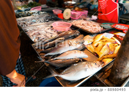 Fish market in Krabi,Raw seafood in a market near the tropical sea Fish market in Krabi,Raw seafood in a market near the tropical sea 88980493