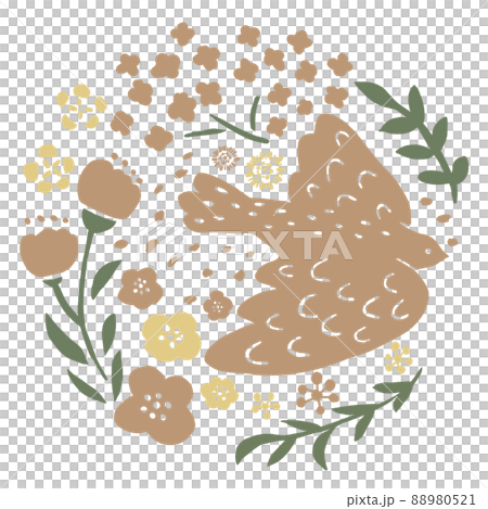 Illustration of pigeons and flowers Illustration of pigeons and flowers 88980521