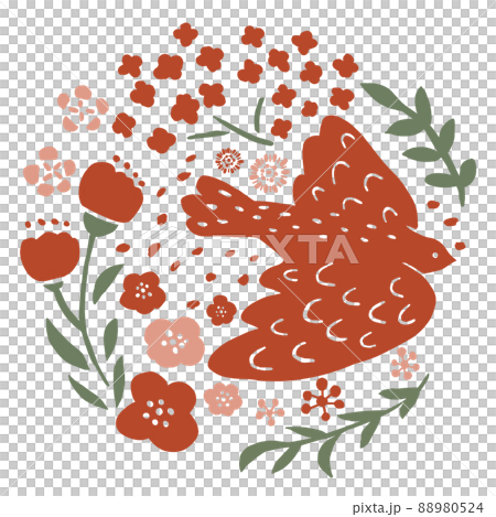 ハトとお花のイラスト 88980524