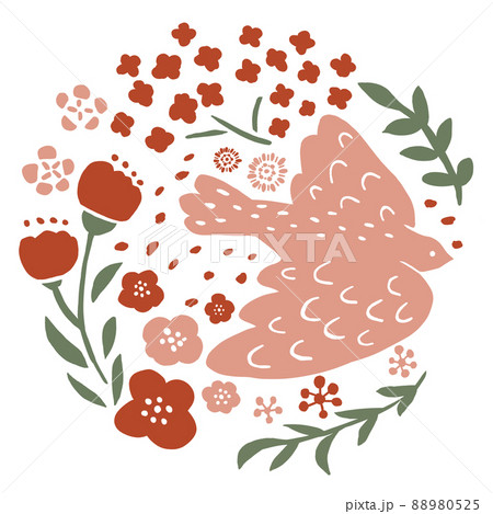 ハトとお花のイラスト 88980525