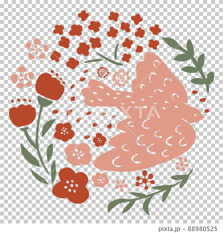 ハトとお花のイラスト 88980525