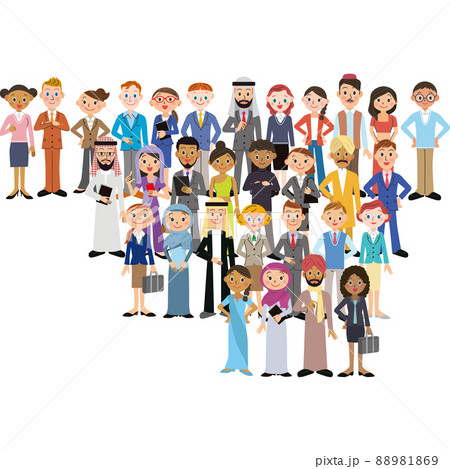 多国籍男女の不規則な集合イラスト 88981869