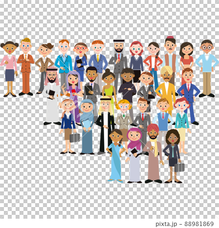 多国籍男女の不規則な集合イラスト 88981869