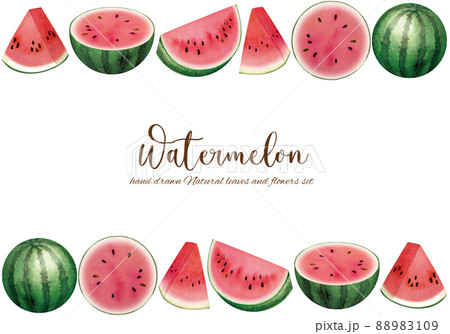 美味しそうなスイカの水彩画素材セットのイラスト素材 8109