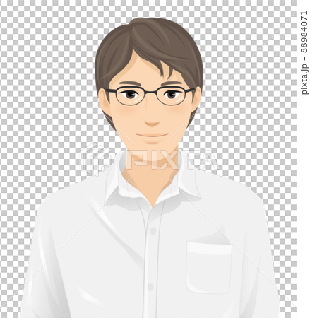 白いシャツを着てメガネをかけた若い男性の上半身イラストのイラスト素材 4071