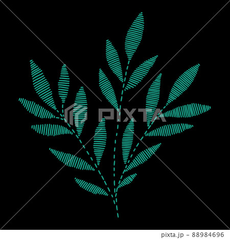 Embroidery plant branch constructor. Vector handmade floral ornament on dark background. Embroidery for fashion products. Elegant tiled design, best for print fabric or papper and more 88984696