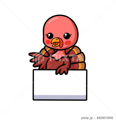 Cute baby turkey cartoon with blank sign のイラスト素材 [88985966] - PIXTA