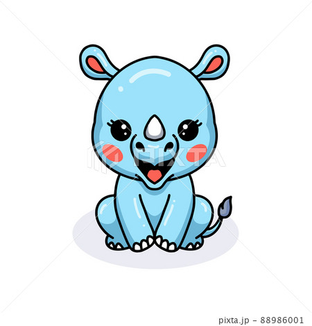 Cute baby rhino cartoon sitting Cute baby rhino cartoon sitting 88986001