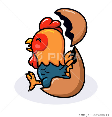Cute little rooster cartoon inside an egg Cute little rooster cartoon inside an egg 88986034