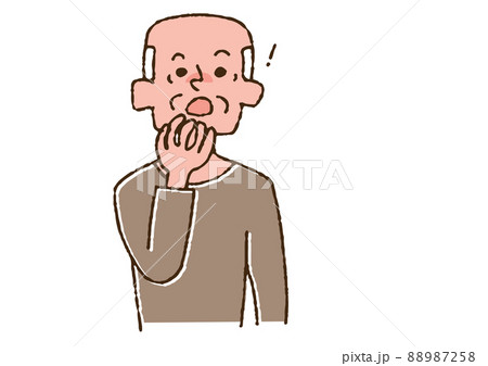 何か忘れていたことに気がついた高齢男性 コミカルな手書きの人物 ベクター、線画にカラー 何か忘れていたことに気がついた高齢男性 コミカルな手書きの人物 ベクター、線画にカラー 88987258