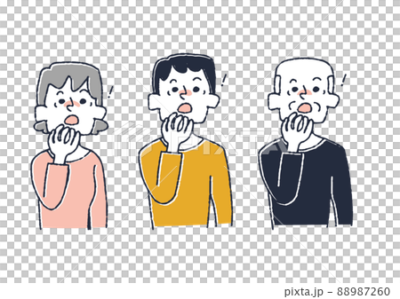 何か忘れていたことに気がついた人々のセット コミカルな手書きの人物　ベクター、線画にカラー 88987260