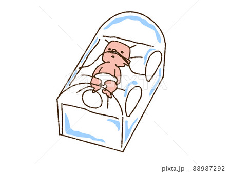 保育器の中にいる赤ちゃん コミカルな手書きの人物 ベクター、線画にカラー 保育器の中にいる赤ちゃん コミカルな手書きの人物 ベクター、線画にカラー 88987292