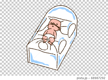 保育器の中にいる赤ちゃん コミカルな手書きの人物 ベクター、線画にカラー 保育器の中にいる赤ちゃん コミカルな手書きの人物 ベクター、線画にカラー 88987292