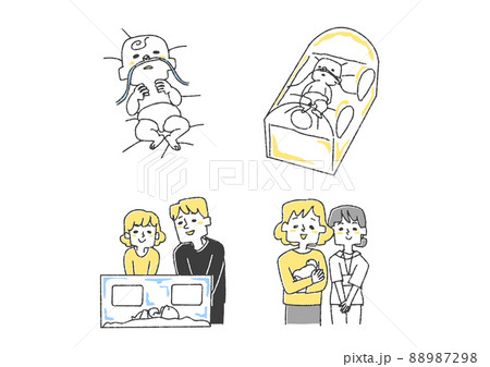 未熟児に関するイラストセット コミカルな手書きの人物 ベクター、線画にカラー 未熟児に関するイラストセット コミカルな手書きの人物 ベクター、線画にカラー 88987298