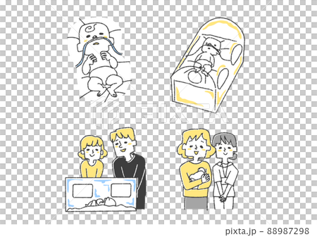 未熟児に関するイラストセット コミカルな手書きの人物 ベクター、線画にカラー 未熟児に関するイラストセット コミカルな手書きの人物 ベクター、線画にカラー 88987298