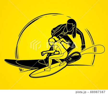 Surfer Action Surfing Sport Players Cartoon Graphic Vector Surfer Action Surfing Sport Players Cartoon Graphic Vector 88987387
